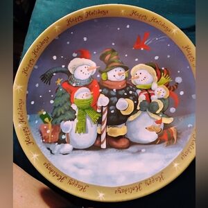 Happy Holidays Snowman Family Christmas Plate